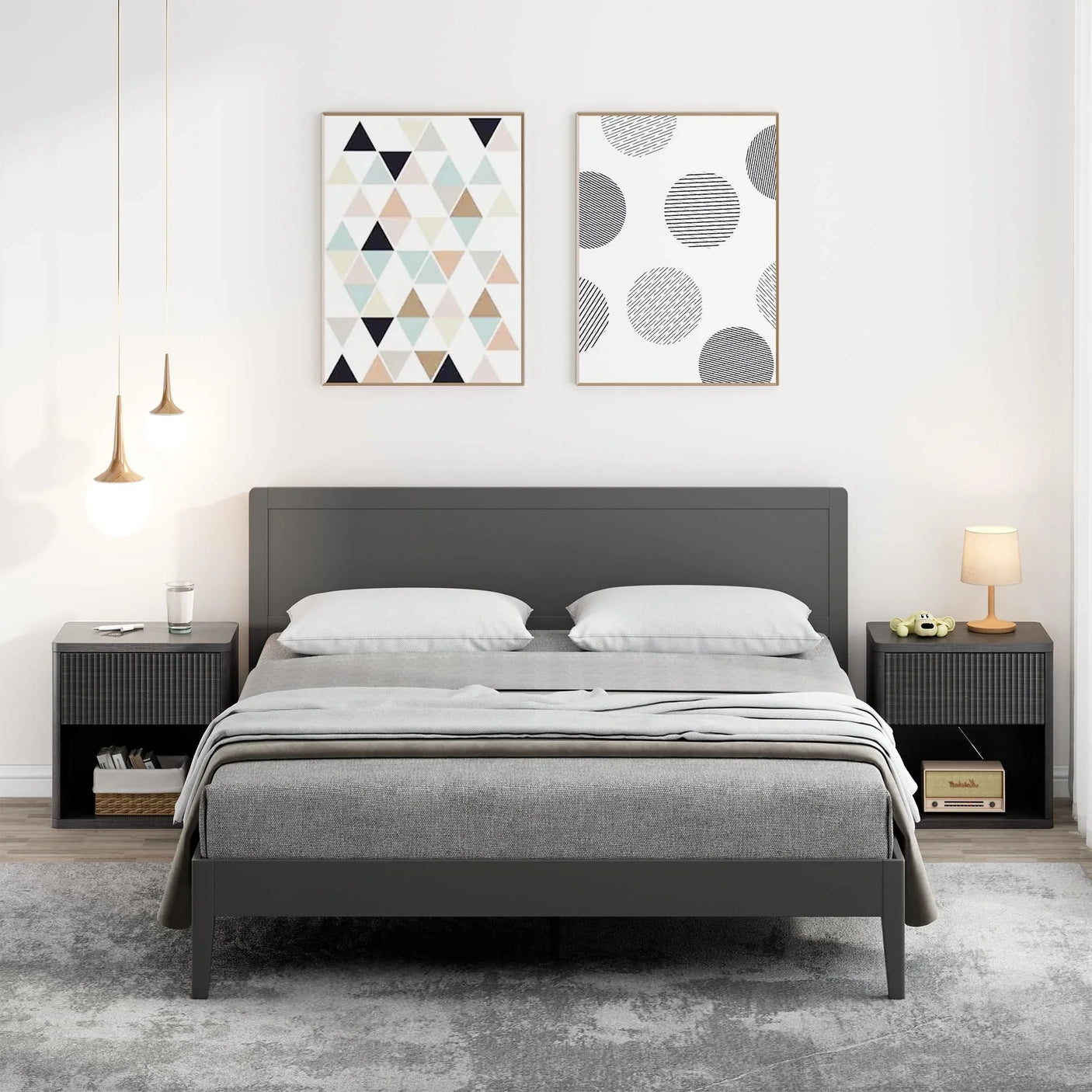 Large Modern Nightstand with Small Built-in Drawers