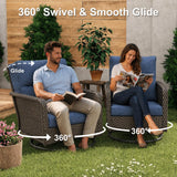 Outdoor Swivel Chair Set | PE Wicker Patio Conversation Set with Cushions | Blue