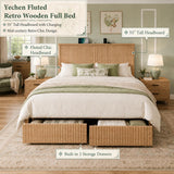 Boho Bed Frame with 55" Tall Fluted Headboard, Storage Drawers & Charging Station | Full & Queen