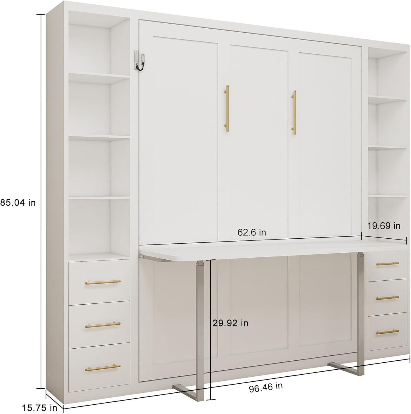 Queen Size Murphy Bed with Bilateral Cabinets & Storage Drawers | Space-Saving Wall Bed | Yechen Home