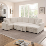 114" U-Shaped Sectional Sofa with Pull-Out Bed, Storage Chaise & USB Ports | Plush Corduroy, Seats 7