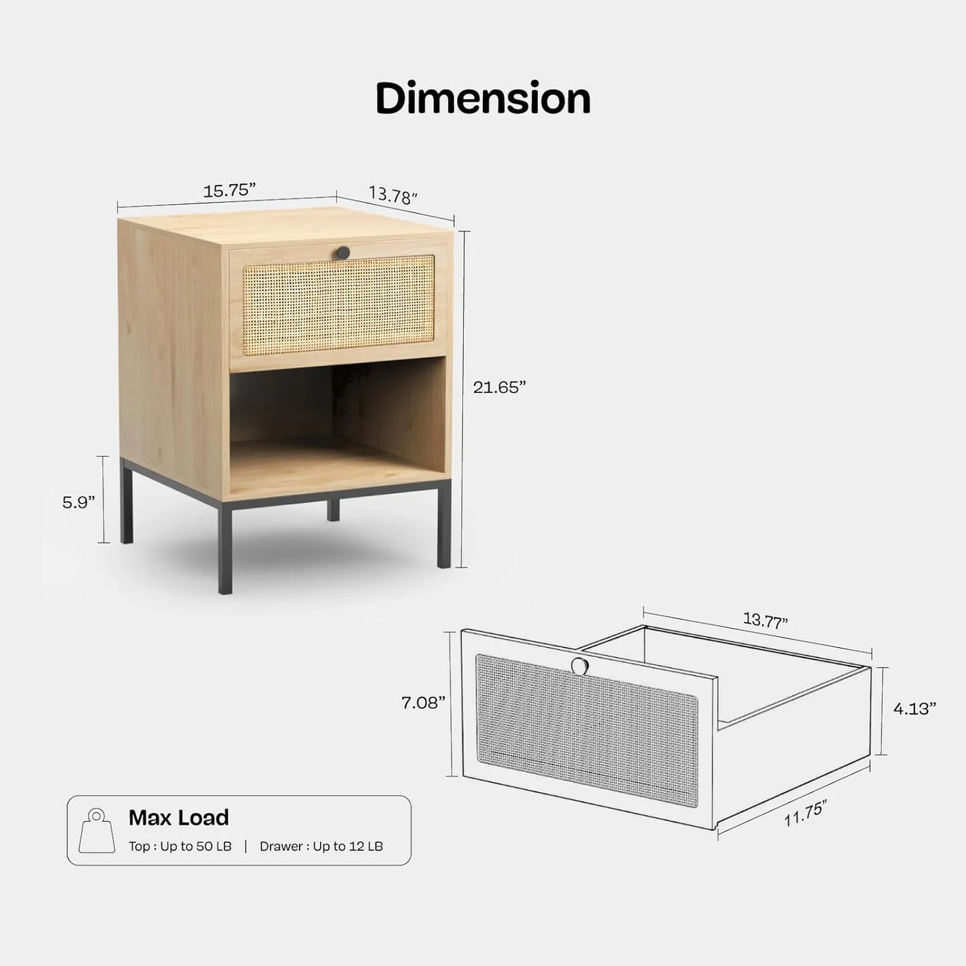 Boho Rattan Drawers Sidetable Nightstand 2 Packs