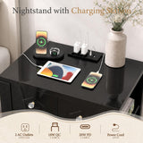 Yechen 3-Drawer Nightstand with USB-C & AC Outlets | Crystal Handles | White & Black