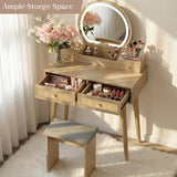 Yechen Boho Rattan Vanity Desk with Stool & LED Mirror | Compact Makeup Table for Small Spaces