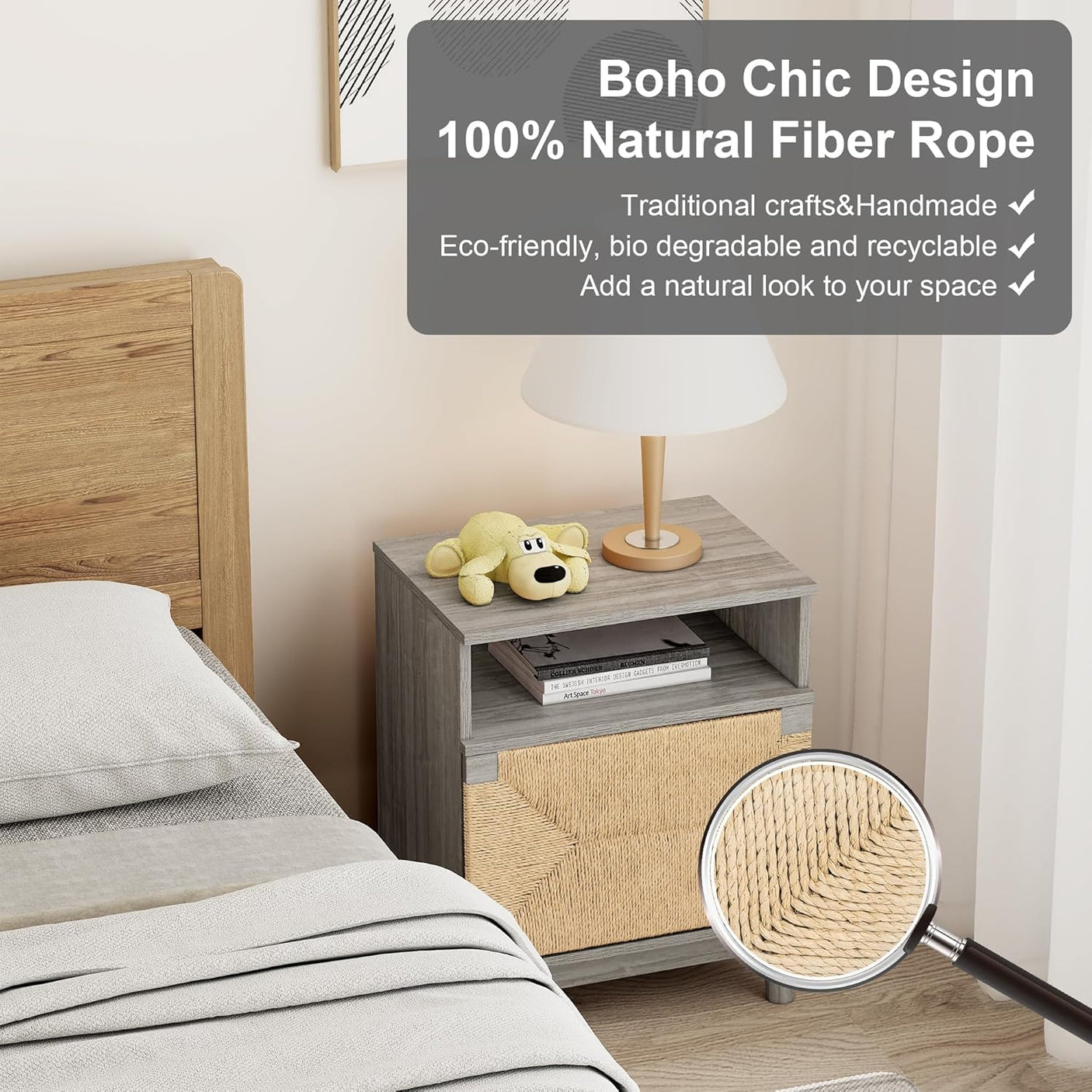 Boho Rattan Drawers Sidetable Nightstand 2 Packs
