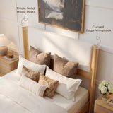 Yechen Wingback Bed Frame | Boucle & Solid Pine | Queen | No Box Spring | Off White