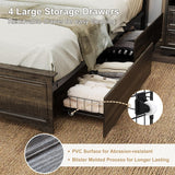 Farmhouse Queen Size Bed Frame with 4 Storage Drawers