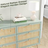 Modern 6 Drawer Dresser with Rattan Drawers