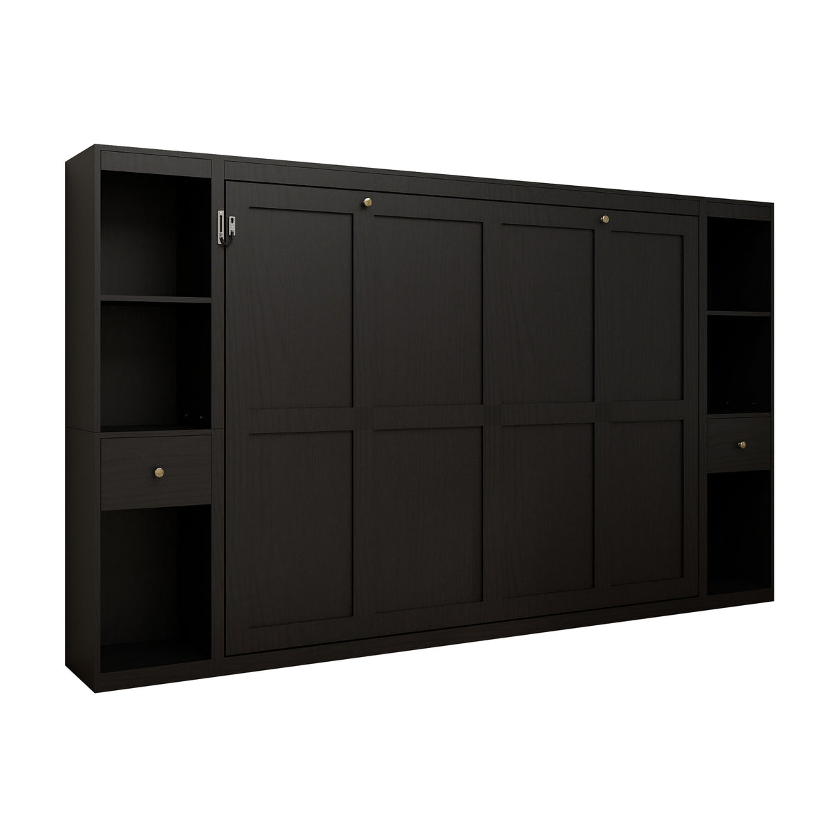 Queen Horizontal Murphy Bed with Storage Cabinets – Black