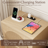 Yechen Fluted Nightstand with Charging Station | Arched Reeded Bedside Table, Natural