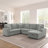 114" U-Shaped Sectional Sofa with Pull-Out Bed, Storage Chaise & USB Ports | Plush Corduroy, Seats 7