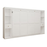 Queen Horizontal Murphy Bed with Storage Cabinets – White