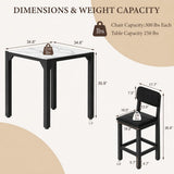 5-Piece Counter Height Dining Set | Marble-Look Top, Padded Chairs, Black