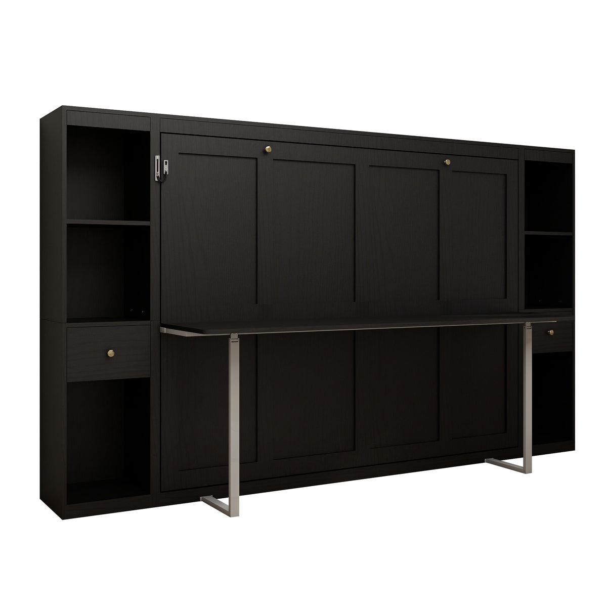 Queen Horizontal Murphy Bed with Desk & Storage – Black