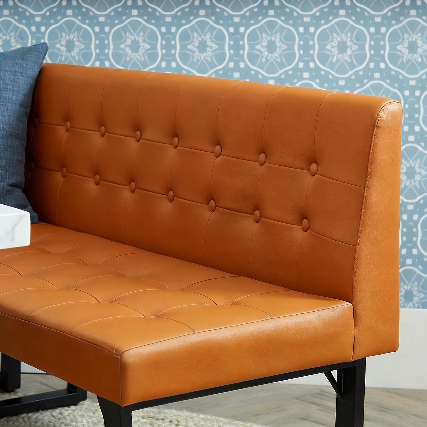 72" Corner Breakfast Nook Table Set with Storage Bench | L-Shaped Booth Dining Set, Seats 6, Orange