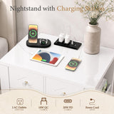 Yechen 3-Drawer Nightstand with USB-C & AC Outlets | Crystal Handles | White & Black