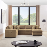 Yechen 123" U-Shaped Sectional Sleeper Sofa with Pull-Out Bed & Storage Chaise, 6-Seater