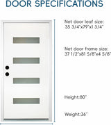 YECHEN 36" x 80" Fiberglass Pre-Hung Front Door, Contemporary Black Entry Door with Frosted Privacy Glass (Left/Right Hand Inswing)