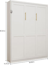 Queen Murphy Bed | White Wall Bed with Grey Slat Frame | Space-Saving Foldable Bed | Yechen Home