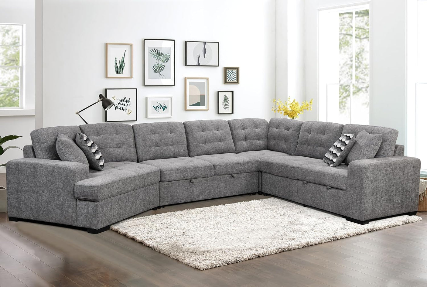 149'' Oversized Large Sectional Sleeper Sofa with Pull Out Bed & Cuddler | 7-Seater L-Shaped Sectional Couch with Chaise Lounge