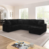 114" U-Shaped Sectional Sofa with Pull-Out Bed, Storage Chaise & USB Ports | Plush Corduroy, Seats 7