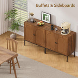 Fluted Sideboard Cabinet with Storage – 2-Door Arched Buffet Credenza | Mid-Century Modern | Walnut & Black