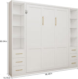 Queen Murphy Bed with Dual Side Storage Cabinets & Bookshelves | Space-Saving Wall Bed | Yechen Home