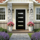 [Slab Only] 36" x 80" Fiberglass Front Door, Contemporary Modern Exterior Door, Frosted Glass Privacy Panel, Pre-Primed Black, Right Hand Inswing (Frame Not Included)