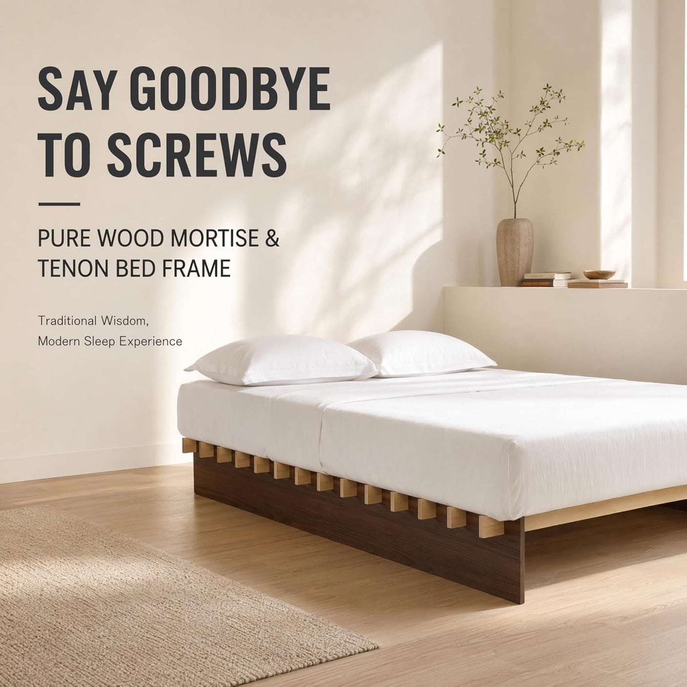 Yechen Solid Oak Platform Bed Frame | Dovetail Joinery, Wooden Slats, No Box Spring Needed