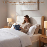 Yechen Upholstered Bed Frame with 47" Tall Headboard, Fluted Panel, Solid Pine Wood Legs, No Box Spring Needed, Off-White