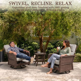 Outdoor Swivel Chair Set | PE Wicker Patio Conversation Set with Cushions | Beige