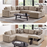 Yechen 123" U-Shaped Sectional Sleeper Sofa with Pull-Out Bed & Storage Chaise, 6-Seater