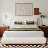 Upholstered Boucle Platform Bed Frame, No Box Spring, 800 lb Capacity – Full & Queen