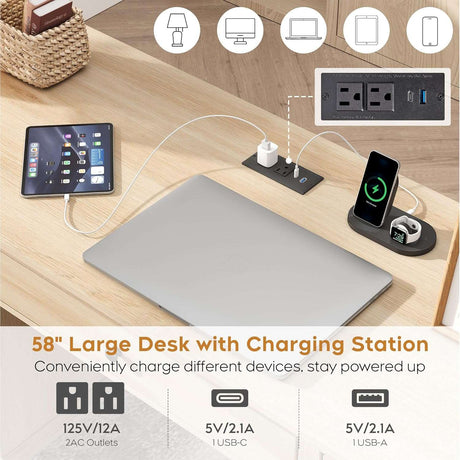 58'' Wood Executive Desk with 3 Drawers & 2 Cabinet