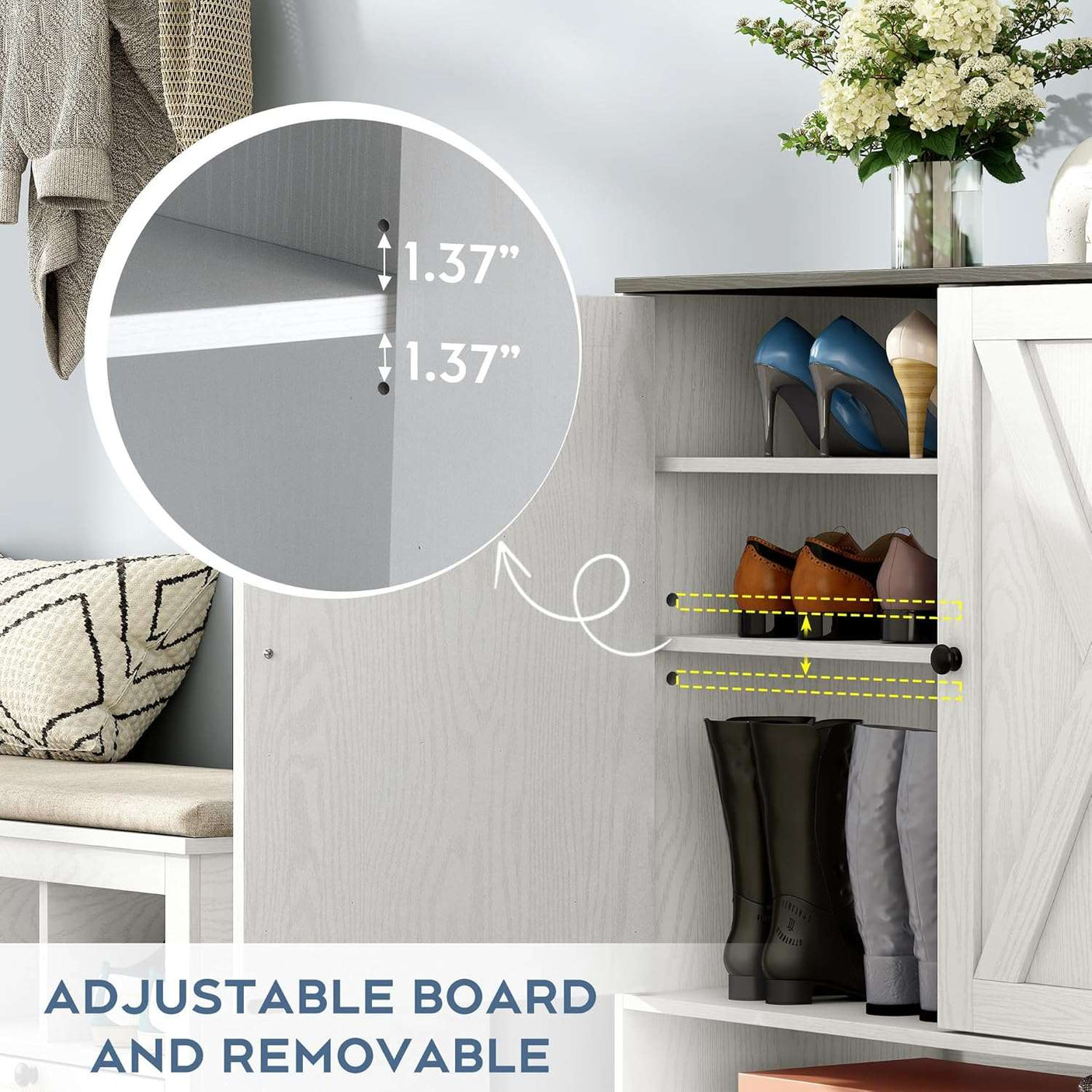 5-Tier Natural Rattan Entryway Shoe Storage Cabinet with Doors