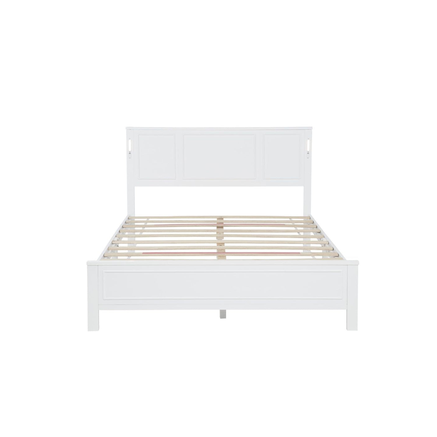 Farmhouse Bed Frame with LED Lights & Charging Station | Solid Pine Wood | Queen & King