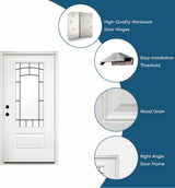 YECHEN 36" x 80" Fiberglass Pre-Hung Front Door, Contemporary Black Entry Door with Frosted Privacy Glass (Left/Right Hand Inswing)