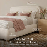 Cloud Boucle Bed Frame | Rounded Headboard, Solid Wood Legs, No Box Spring Needed