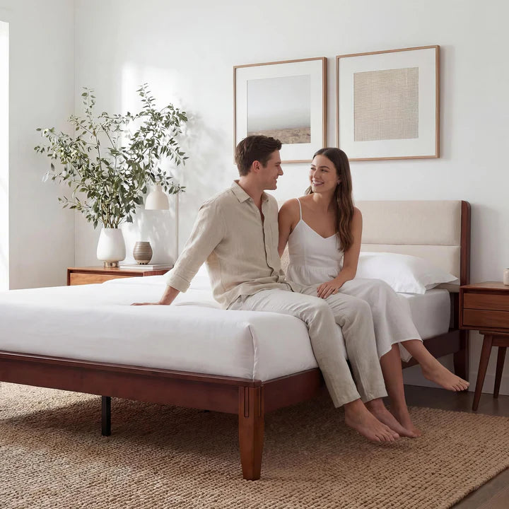 Yechen King Bed Frame – FSC Bamboo, Japanese Joinery & Upholstered Headboard