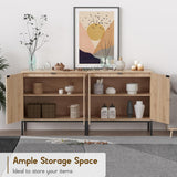 Natural Rattan Oval Sideboard Cabinet | Boho Buffet with Handwoven Doors & Adjustable Shelves