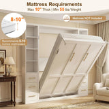 White Queen Murphy Bed with Dual Side Cabinets | Yechen Home