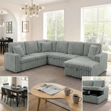 114" U-Shaped Sectional Sofa with Pull-Out Bed, Storage Chaise & USB Ports | Plush Corduroy, Seats 7