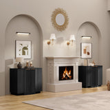 Fluted Buffet Cabinet | 2-Door Sideboard with Adjustable Shelf, Soft Close Hinges & Metal Handle, Black