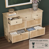 Yechen 47.2'' Wide Rattan Dresser - 7 Drawer Mid-Century Natural Wood Storage Cabinet