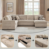Yechen 123" U-Shaped Sectional Sleeper Sofa with Pull-Out Bed & Storage Chaise, 6-Seater