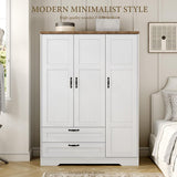 Yechen 3-Door Wooden Wardrobe Closet with Mirror, Drawers & Shelves, Farmhouse Armoire for Bedroom