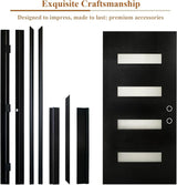 YECHEN 36" x 80" Fiberglass Pre-Hung Front Door, Contemporary Black Entry Door with Frosted Privacy Glass (Left/Right Hand Inswing)