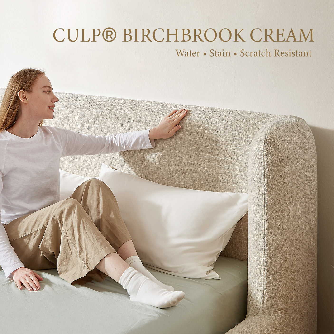 YECHEN Queen Cloud Bed Frame - Modern Upholstered Platform Bed with Curved Headboard, Water-Resistant Bouclé Fabric, Tool-Free Assembly, No Box Spring Needed