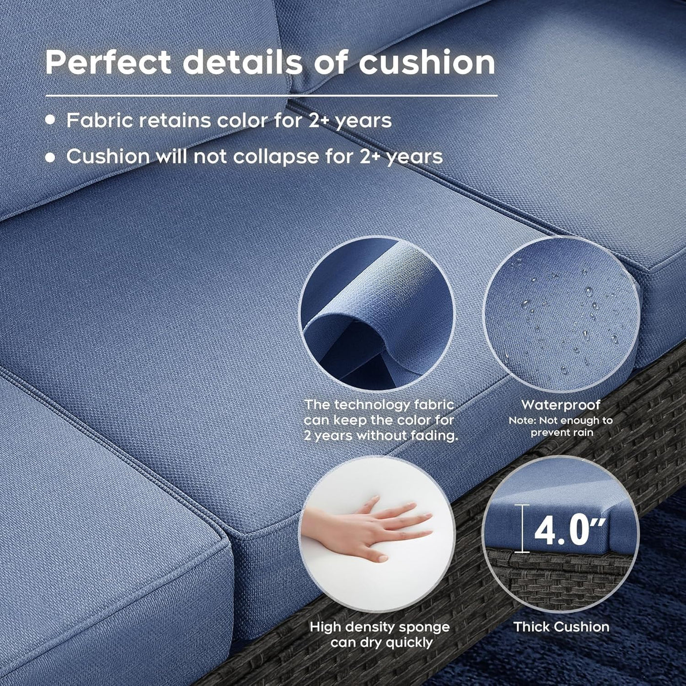 Outdoor Swivel Chair Set | PE Wicker Patio Conversation Set with Cushions | Blue