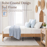 Yechen Rattan Bed Frame | Boho Tall Headboard with Solid Wood Legs